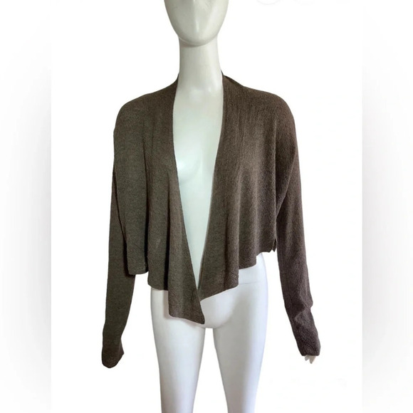 Eileen Fisher crop 100% wool Cardigan Open Front Sweater draped Brown Size PP - Picture 1 of 6
